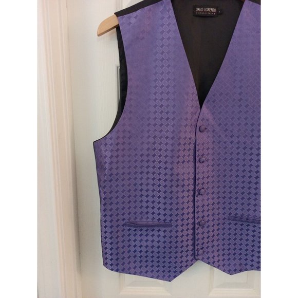 Men's Umo Lorenzo Formal Wear Purple/Black Satin Soft Button Vest Large - Picture 2 of 7